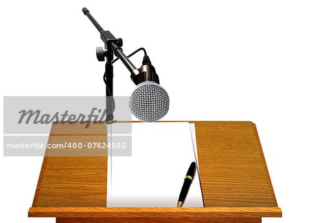 Podium with Microphone and Blank Papers