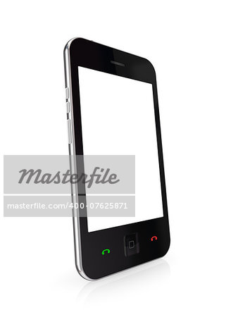 Modern mobile phone with touchscreen.Isolated on white background.3d rendered.