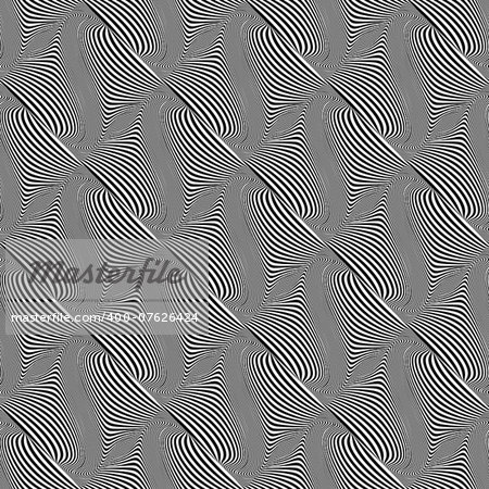 Design seamless monochrome geometric warped pattern. Abstract waving  textured background. Vector art. No gradient