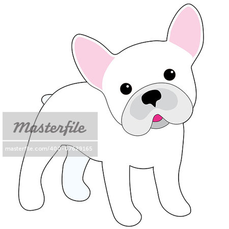 A cartoon illustration of a little white French Bulldog