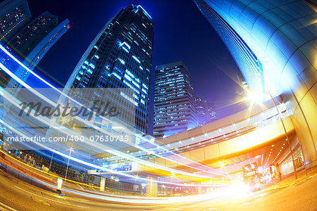 hong kong modern city High speed traffic and blurred light trails