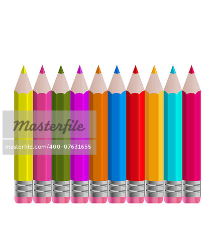 Illustration set colorful vertical pencils isolated on white background - vector