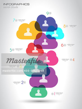 Social Media and Cloud concept Infographic background with a lot of icons for seo, advertising banners, cover materials or branding brochures
