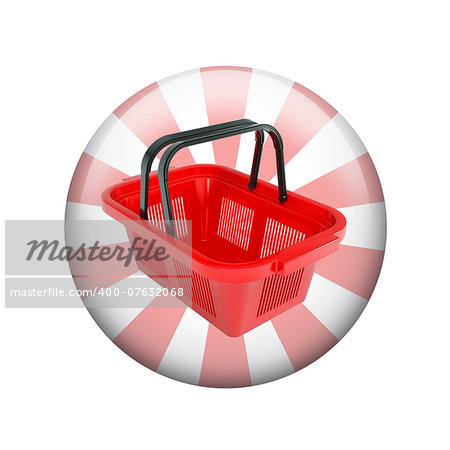 Shopping basket. Spherical glossy button. Web element