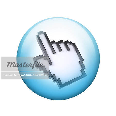 Stylized hand pointer. Spherical glossy button. Web element