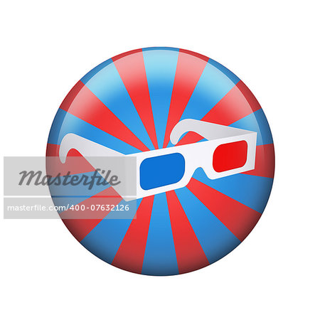 Stereo glasses. Spherical glossy button. Web element