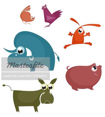 Vector comic farm animal silhouettes collection for design