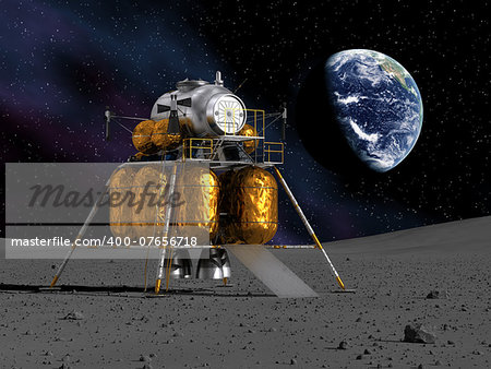 Lunar Lander On The Moon. 3D Scene.