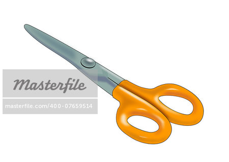 Illustration of a pair of scissors over white background.
