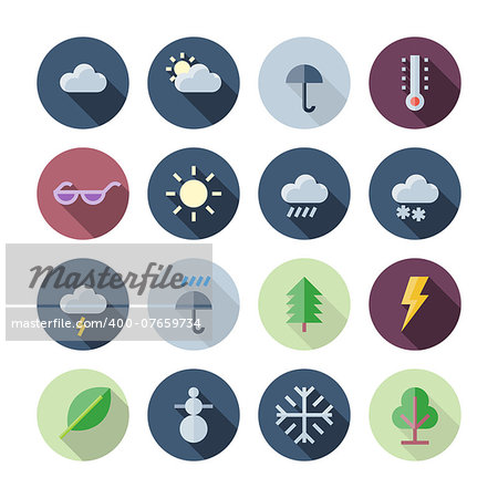 Flat Design Icons For Weather and Nature. Vector illustration eps10, transparent shadows.