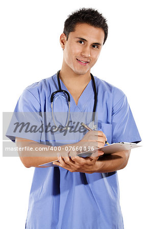 Stock image of male healthcare worker isolated on white background