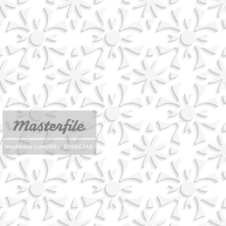Abstract 3d seamless background. Simple geometrical pattern white repainting flowers with cut out of paper effect.
