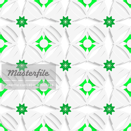 Abstract 3d seamless background. White ornament and green layering with cut out of paper effect.