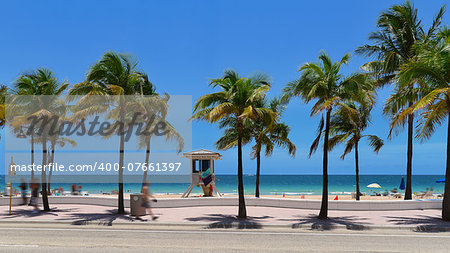 Fort Lauderdale beach near Las Olas Boulevard with the distinctive wall in the foreground.