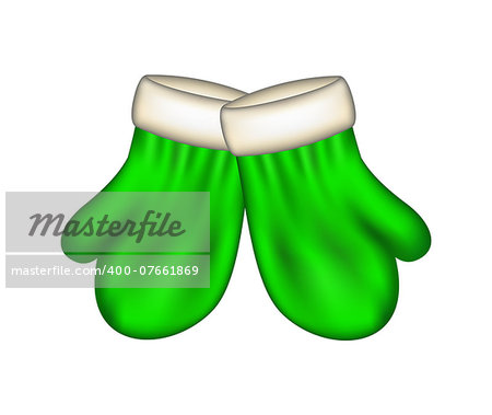 Winter mittens in green design on white background