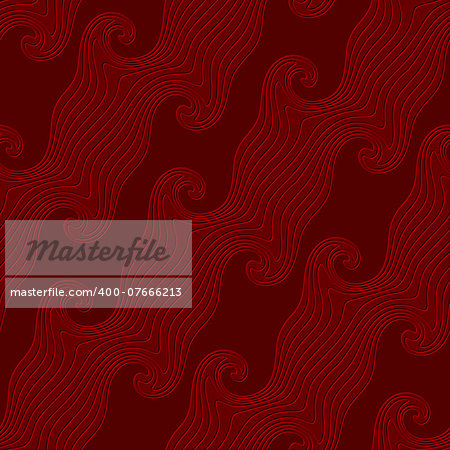 Abstract 3d geometrical seamless background. Red curved diagonal lines textured with emboss effect.