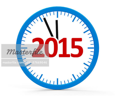 Modern isolated clock on white background represents new year 2015, three-dimensional rendering