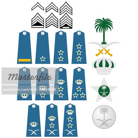 Military ranks and insignia of the world. Illustration on white background.