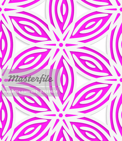 Abstract 3d geometrical seamless background. White and pink geometrical flowers with cut out of paper effect.