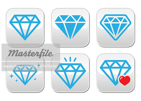 Blue diamonds buttons set isolated on white