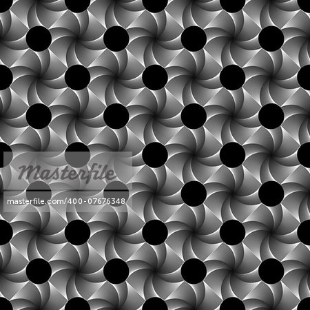 Design seamless vortex geometric pattern. Abstract monochrome lines background. Speckled twisted texture. Vector art