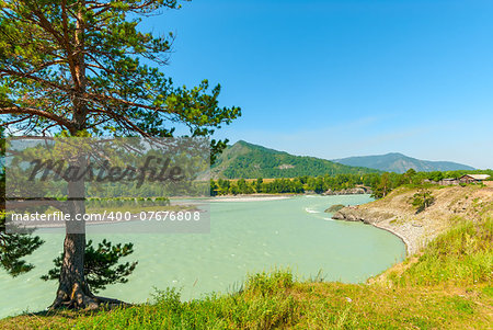 turbid water of the mountain river Katun in Altay edge