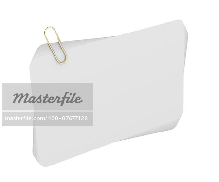 Stack of business cards with gold paperclip isolated on white
