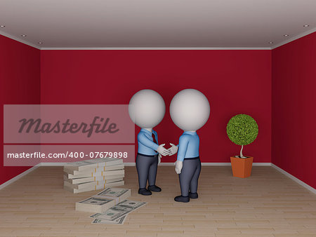 3d small people making deal. Real estate concept.