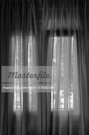 Closed window curtain abstract background. Black and white.