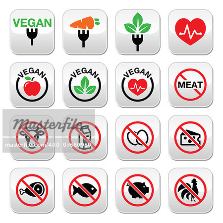 Vector signs set of healthy green food buttons isolated on white