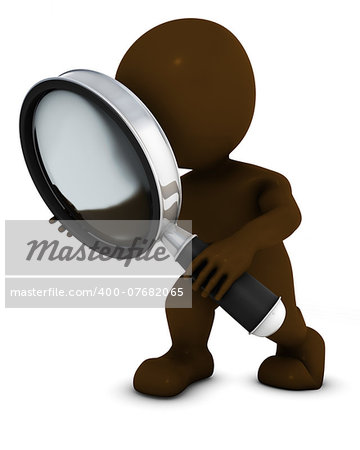 3D Render of Morph Man searching with magnifying glass