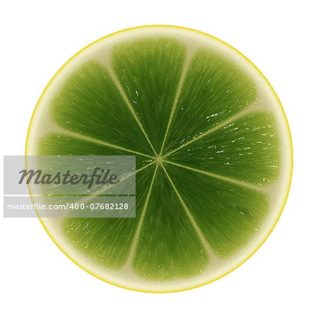 Green slice lime isolated on white background.