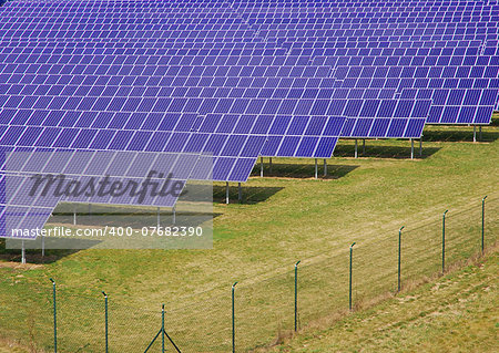 detail of blue solar panel plant, top view