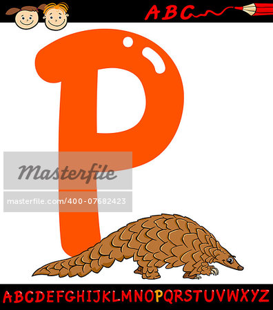 Cartoon Illustration of Capital Letter P from Alphabet with Pangolin Animal for Children Education Cartoon Illustration of Capital Letter P from Alphabet with Pangolin Animal for Children Education