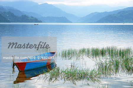 Boats in Pokhara Fewa Lake, Nepal