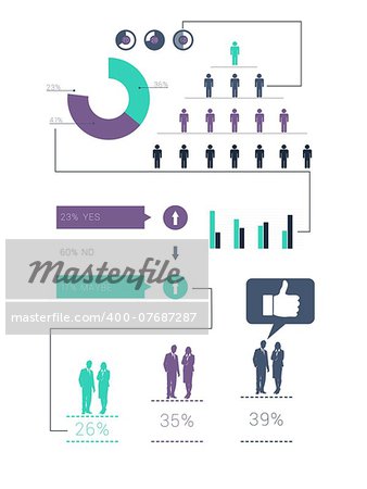 Digitally generated green and purple business infographic on white background