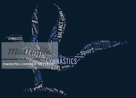 artistic gymnastics pictogram with blue wordings on blue background