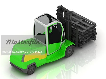 Electric green Forklift isolated on a white background. Top view