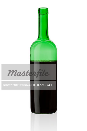 Green wine bottle isolated on white background with clipping path.