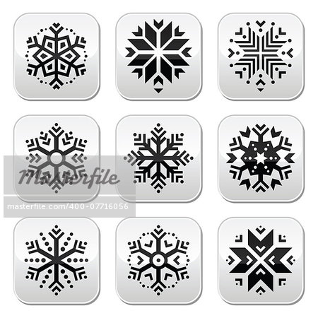 Winter Christmas buttons set- snowflakes isolated on white