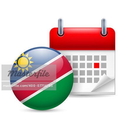 Calendar and round Namibian flag icon. National holiday in Namibia