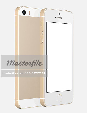 Gold Smartphone with blank screen on white background