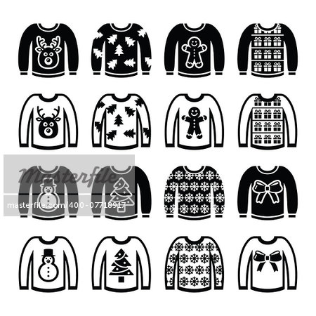 Vector icon set of jumper with Xmas decoration isolated on white