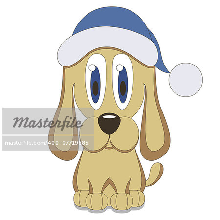 Christmas Dog. Vector christmas illustration of a cartoon dog in christmas hat