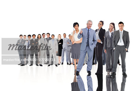 Composite image of business people on white background