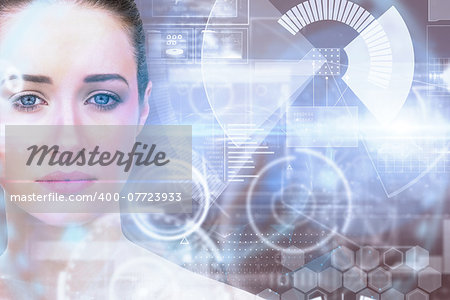 Composite image of natural beauty posing against technology interface
