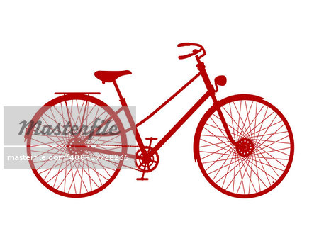 Silhouette of vintage bicycle in red design on white background
