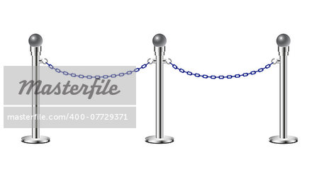 Stand chain barriers in silver design with blue chain on white background