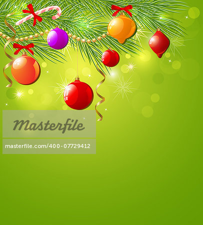 Green Christmas  vector background with decorations