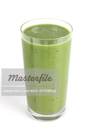 glass of vegetable juice on white background